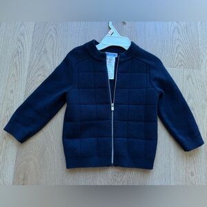 Jacadi Paris Navy Blue Quilted Zip-Up Wool Sweater